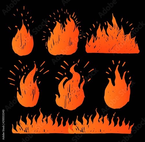 Set of hand drawn flames