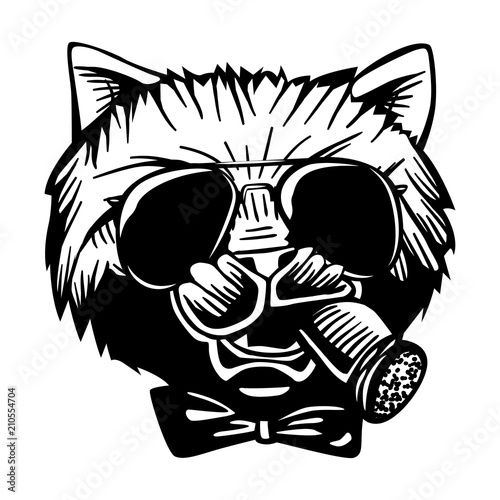 Gangster Mafia Feline Cat Criminal Character Portrait Vector Black White