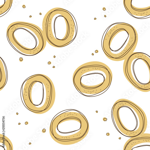 Seamless hand drawn pattern with bagels and poppy