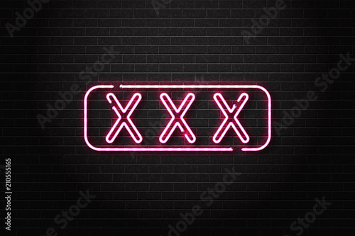 Vector realistic isolated neon sign of XXX logo for decoration and covering on the wall background. Concept of night club and erotic show.