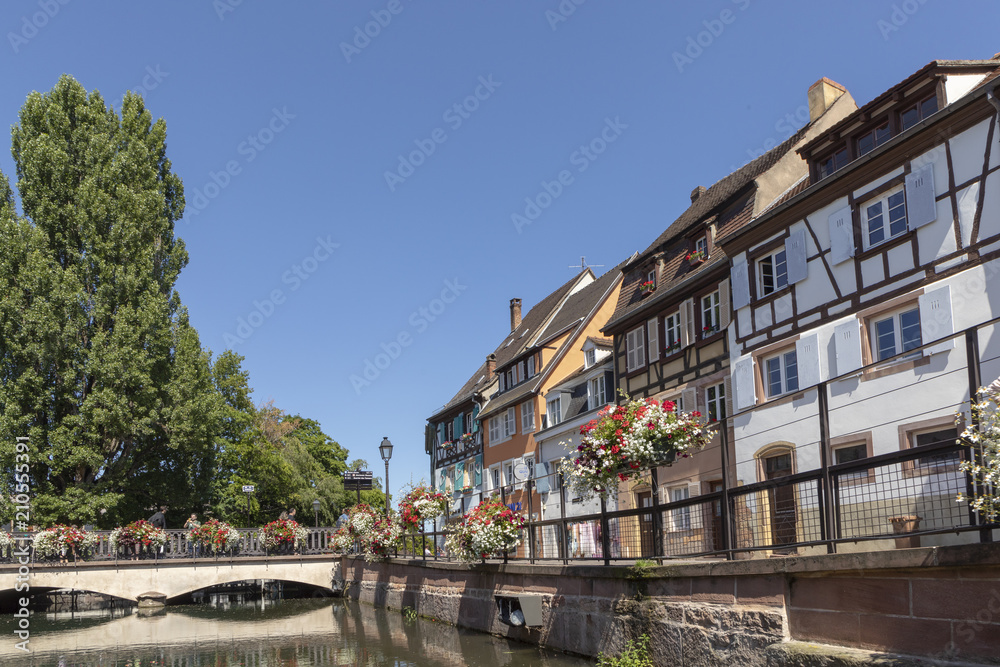 Traditional buildings in the  little Venice area in the old town of Colmar
