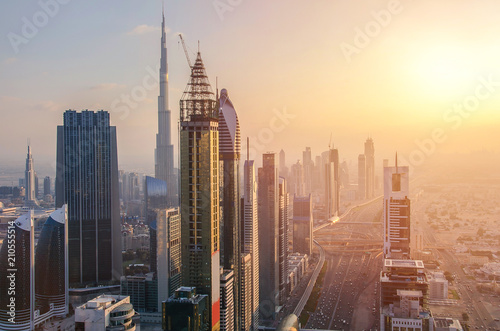 Dubai in sunset time, United Arab Emirates
