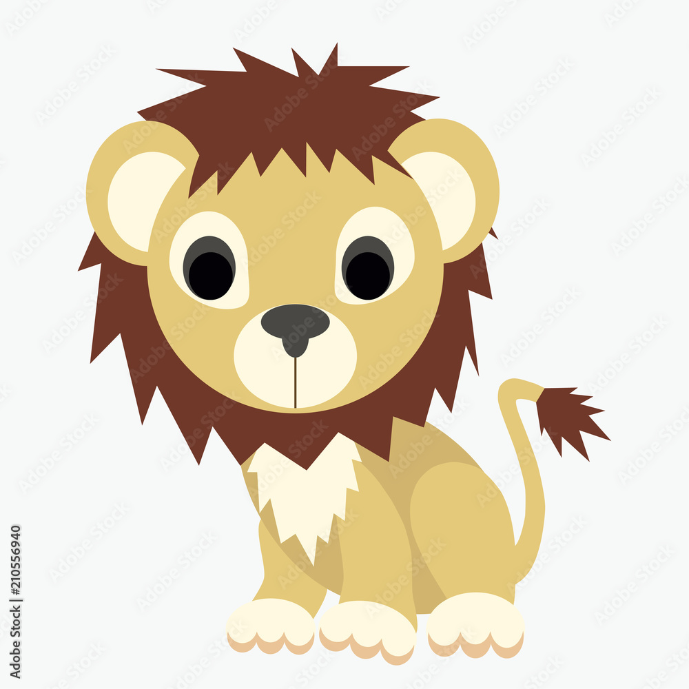 Obraz premium Cute baby lion in cartoon style, vector art and illustration.