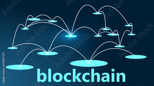 Blockchain technology. Blue  abstract image of a starry sky or space, consisting of points, lines, and shapes in the form of planets, stars and the universe. Low poly vector