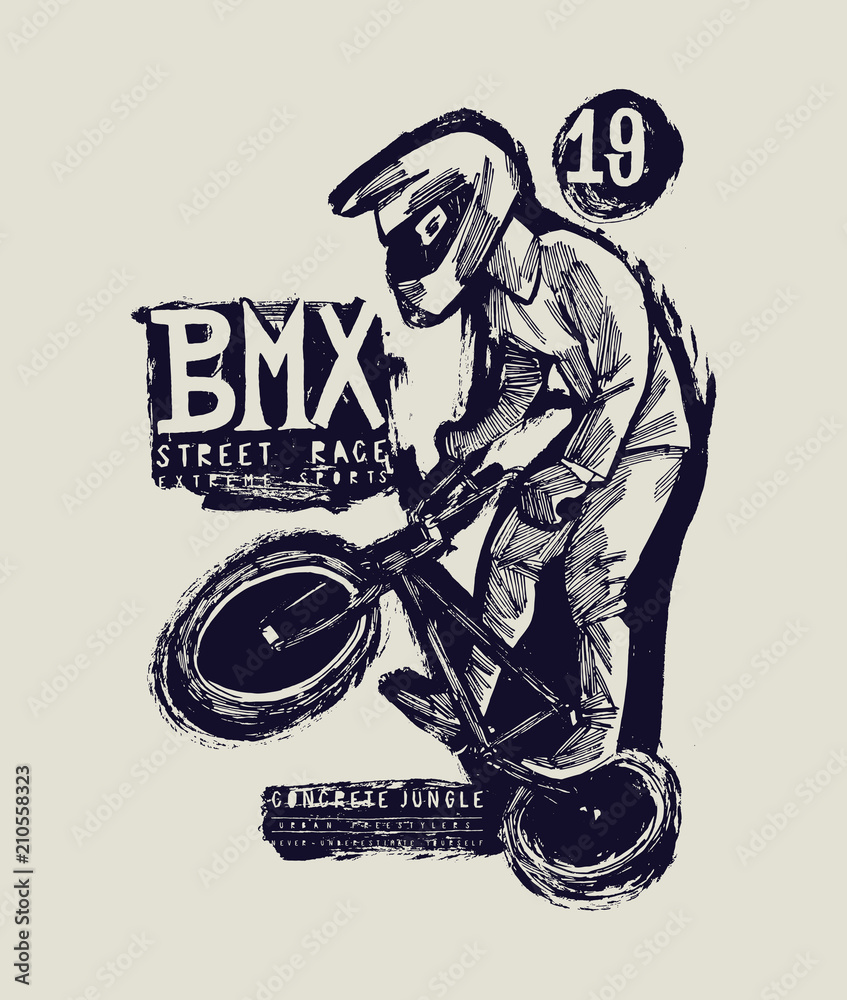 Fototapeta premium bmx bicycle vintage typography grungy millenial street style t-shirt print