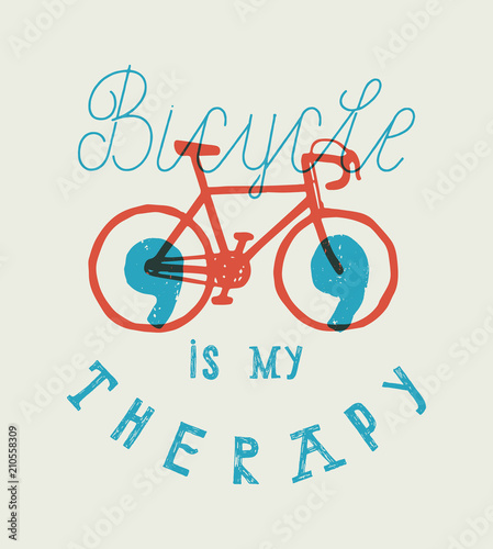 bicycle is my therapy - vintage typography bicycle t-shirt print - smiley face bike symbol poster