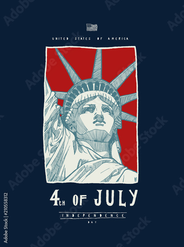 Fourth of july vintage liberty statue face typography poster