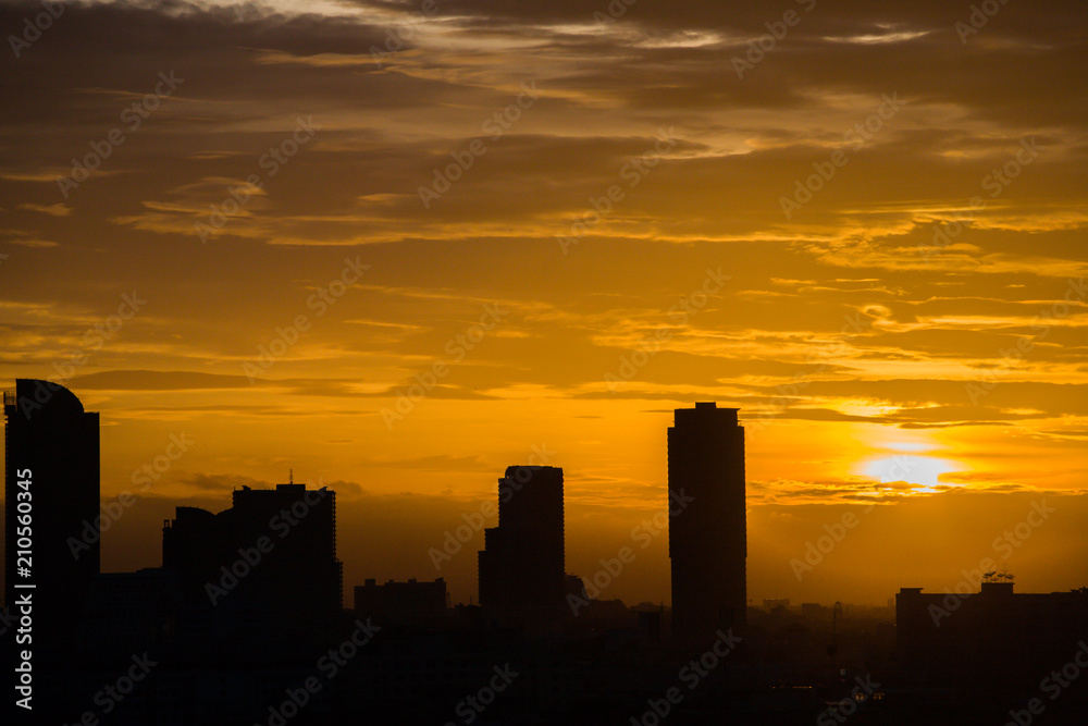 City scape view at sunset timing under colorful sky located at Bangkok Thailand