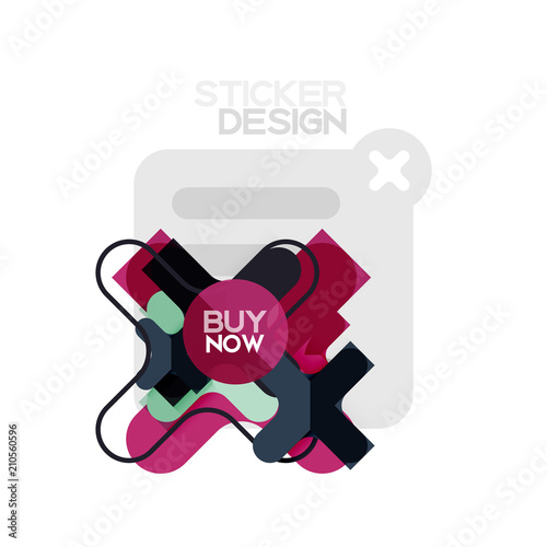 Flat design cross shape geometric sticker icon, paper style design with buy now sample text, for business or web presentation, app or interface buttons