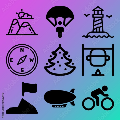Vector icon set  about adventure with 9 icons related to people , racer, concept, group and skydive