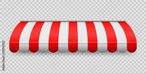 Creative vector illustration of colored striped awnings set for shop, restaurants and market store in different forms isolated on transparent background. Art design. Abstract concept graphic element