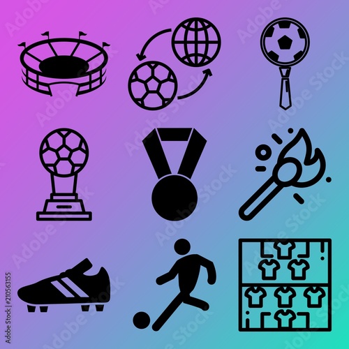 Vector icon set  about soccer with 9 icons related to texture, matchbook, stadium, ornament and american