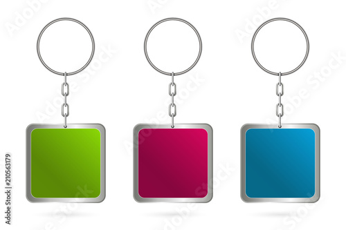 Creative vector illustration of metal keychains for key set isolated on transparent background. Art design template. Abstract concept key chain mock up top view, keyring holder graphic element