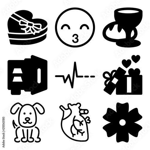 Vector icon set  about love with 9 icons related to disease, sugar, wine, bouquet and banking © Ольга Гетманова