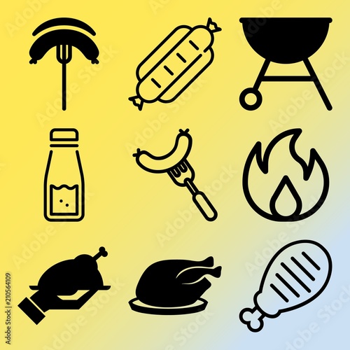 Vector icon set about barbecue with 9 icons related to pork, mayonnaise, nobody, american and grill