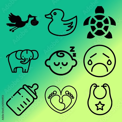 Vector icon set  about baby with 9 icons related to people , shirt, illustration, adorable and calcium