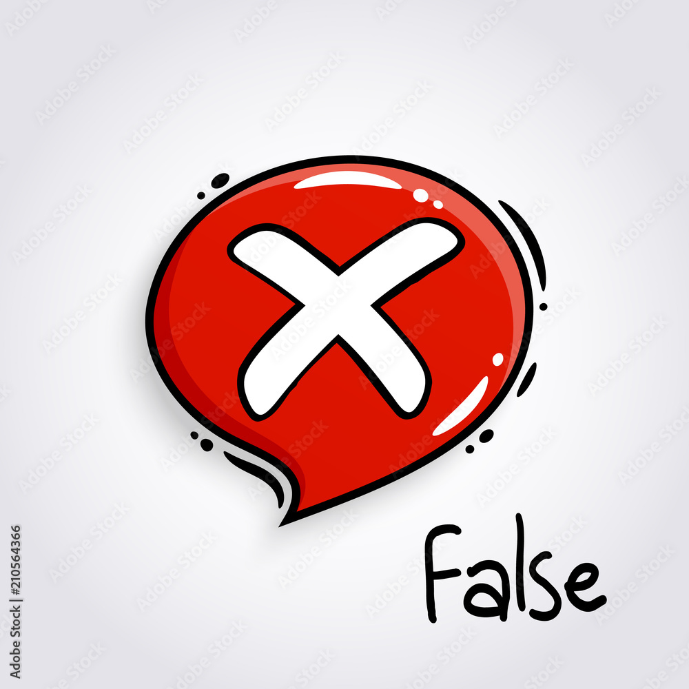 Fototapeta premium Red speech bubble with cross sign. Reject symbol for evaluation quiz. Cancel marks. Vector.