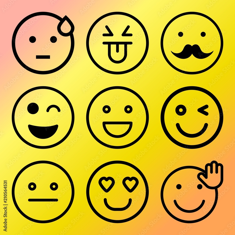 Vector icon set about emoticon with 9 icons related to illustration, concept, set, humor and human Vector icon set about emoticon with 9 icons related to illustration, concept, set, humor and human