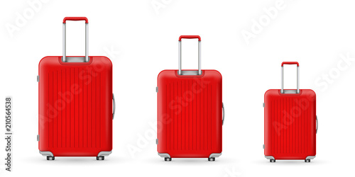 Creative vector illustration of realistic large polycarbonate travel plastic suitcase with wheels isolated on transparent background. Art design traveler luggage. Abstract concept graphic element