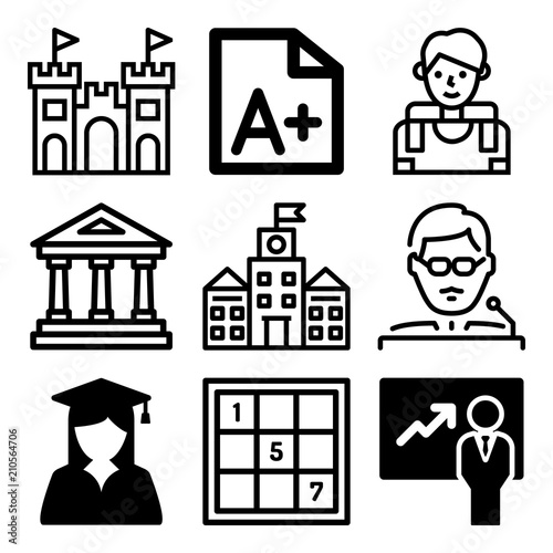 Vector icon set about education with 9 icons related to event, brain, mother, animal and illustration