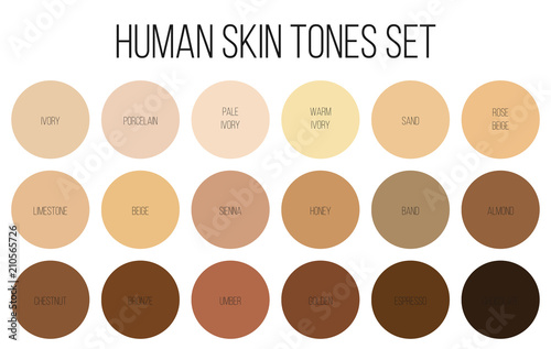 Creative vector illustration of human skin tone color palette set isolated on transparent background. Art design. Abstract concept person face, body complexion graphic element for cosmetics