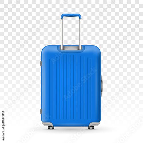 Creative vector illustration of realistic large polycarbonate travel plastic suitcase with wheels isolated on transparent background. Art design traveler luggage. Abstract concept graphic element