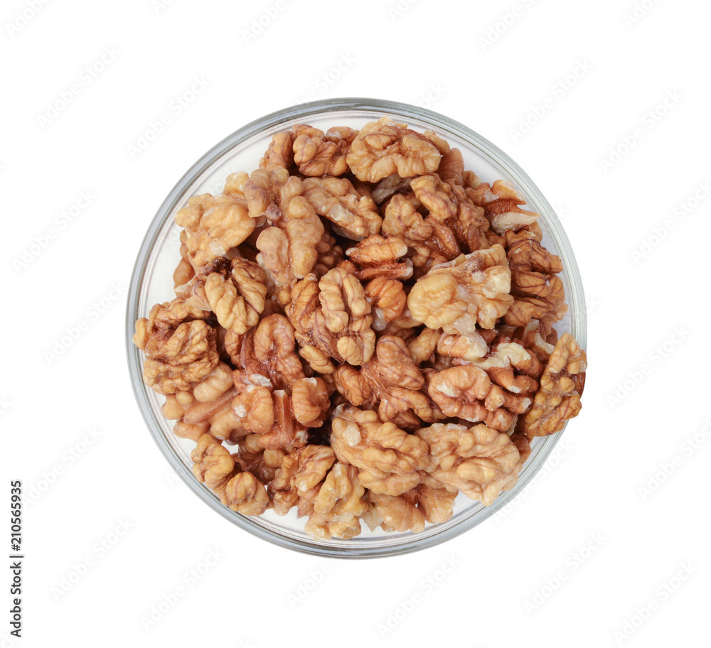 Walnut in glass bowl isolated Walnut in glass bowl isolated