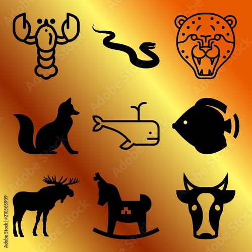 Vector icon set  about animals with 9 icons related to safari, boy, landscape, autumn and canada