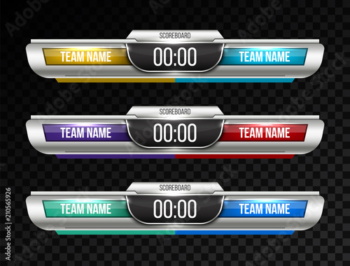 Creative vector illustration digital scoreboard broadcast graphic isolated on transparent background. Art design lower thirds template. Abstract concept soccer, football, basketball, futsal element