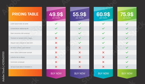 Creative vector illustration of business plans web comparison pricing table isolated on transparent background. Art design modern banner list. Abstract concept graphic websites, applications element