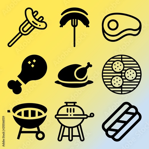 Vector icon set  about barbecue with 9 icons related to fat  brown  natural  fillet and garlic