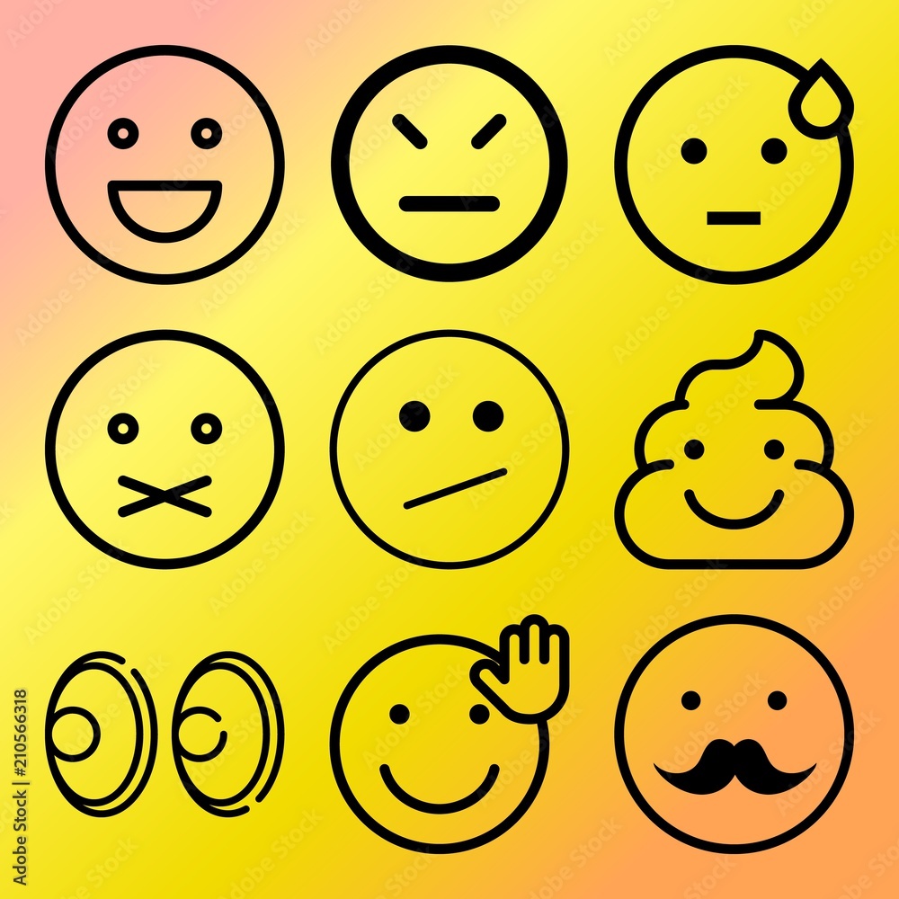 Vector icon set about emoticon with 9 icons related to mood, emoji, angry, humor and button Vector icon set about emoticon with 9 icons related to mood, emoji, angry, humor and button