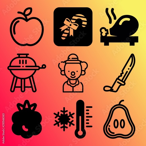 Vector icon set  about food with 9 icons related to menu  roasted  vegetable  juicy and summer