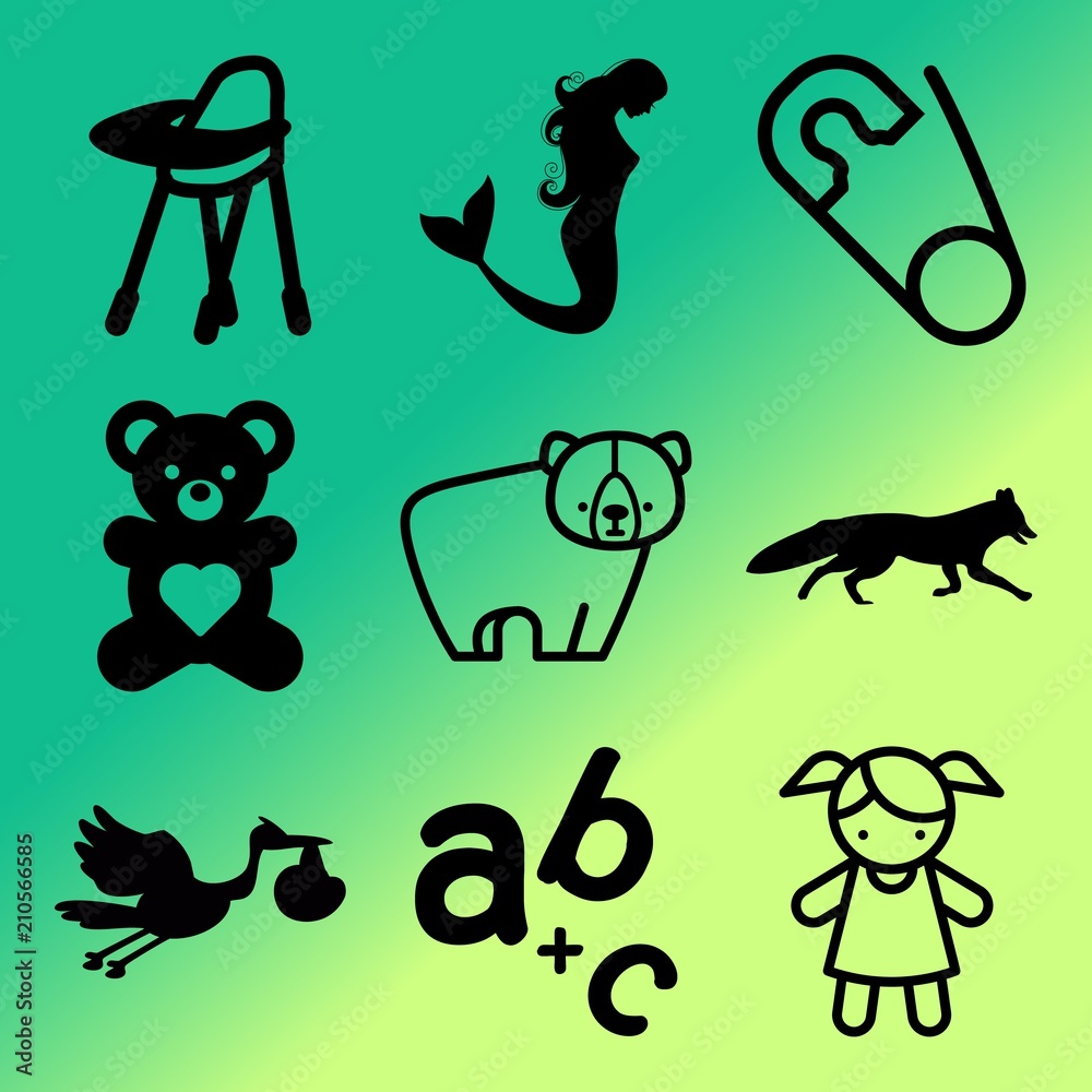 Vector icon set  about baby with 9 icons related to abstract, culture, seat, national and dress