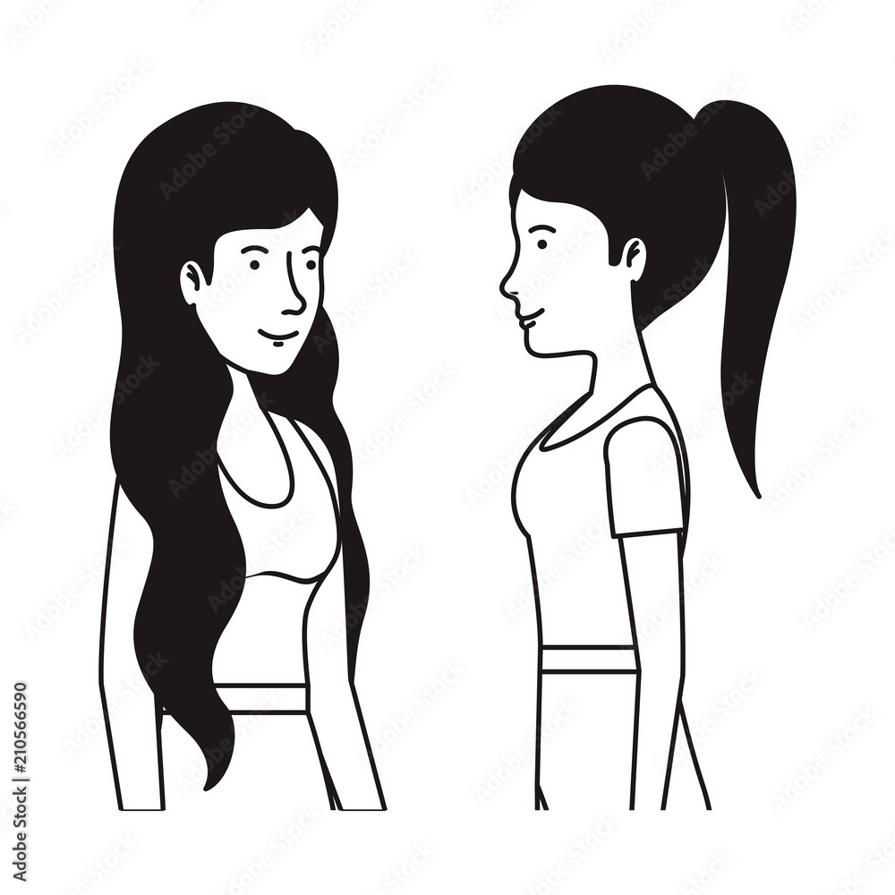 couple of women friends characters vector illustration design