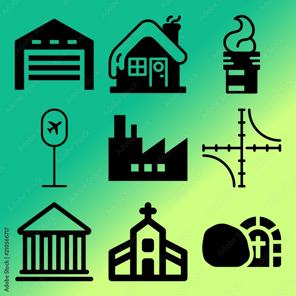 Vector icon set  about building with 9 icons related to station, technology, simple, project and heavy