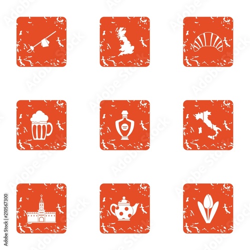 Lunchtime icons set. Grunge set of 9 lunchtime vector icons for web isolated on white background