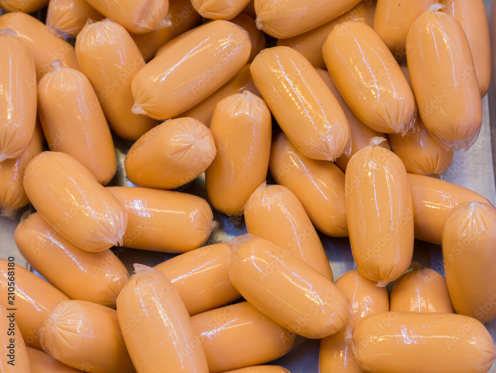 A close up sausage at fresh food shopping mall A close up sausage at fresh food shopping mall