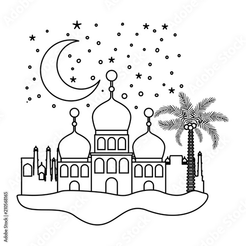 arabic castles in the night scene vector illustration design