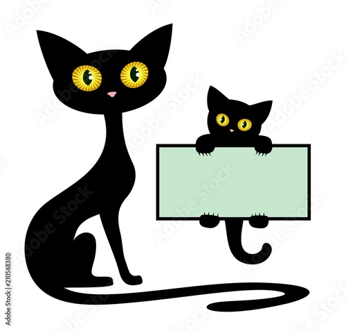Frame with black kitten and cat.