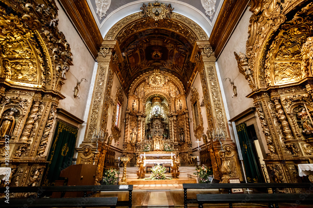 Inside Faros golden curch Nossa Senhora do Carmo.