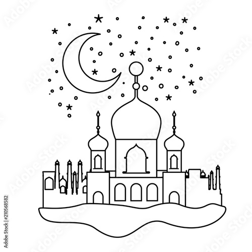 arabic castles in the night scene vector illustration design