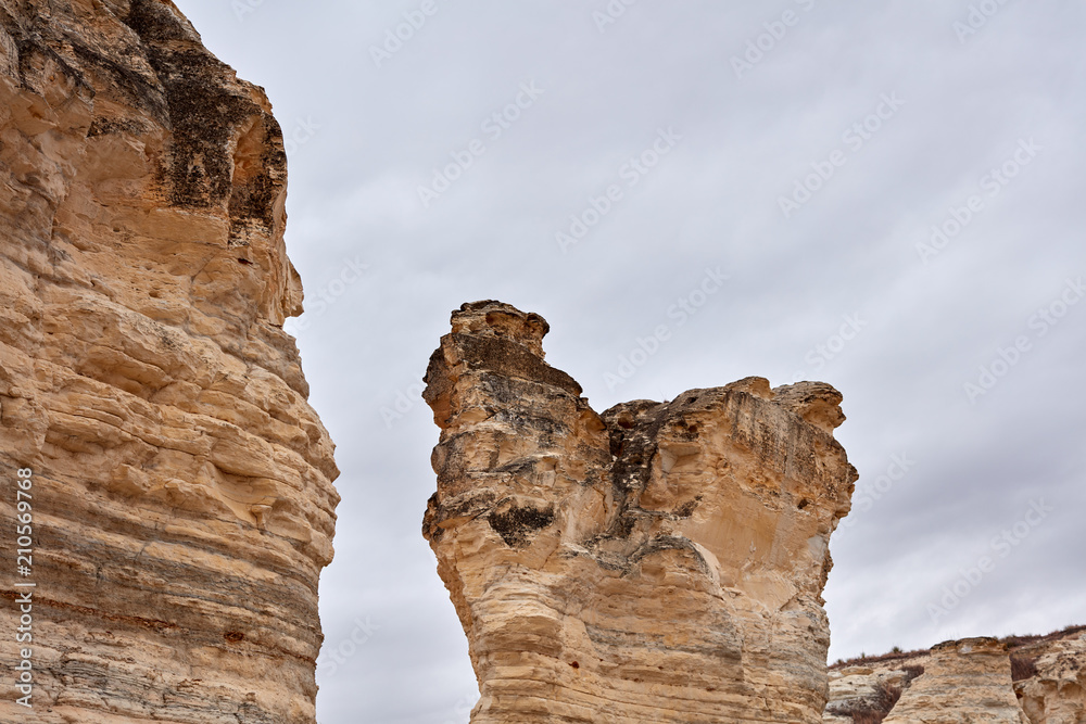 Eroded rock formation showing layers of strata