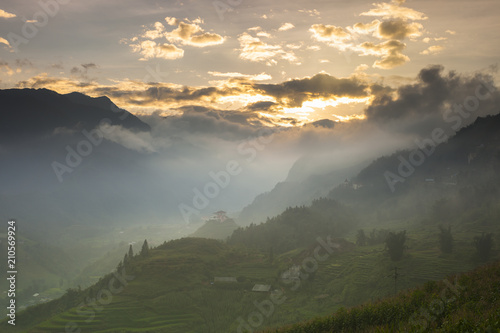  landscape view of sunrise above mountain with cloudy