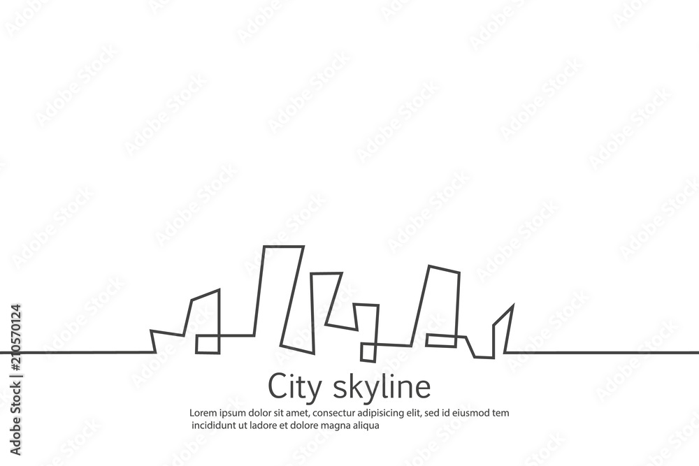 Silhouette of the city in a flat style. Modern urban landscape. Vector illustrations. City skyscrapers building office horizon.Continuous line drawing Silhouette of the city in a flat style. Modern urban landscape. Vector illustrations. City skyscrapers building office horizon.Continuous line drawing