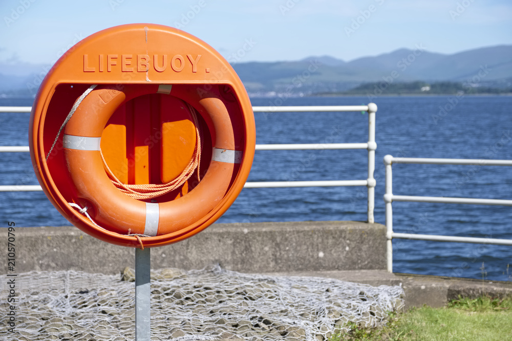 Lifebuoy orange ring water life safety coast sea ocean save danger harbor harbour guard