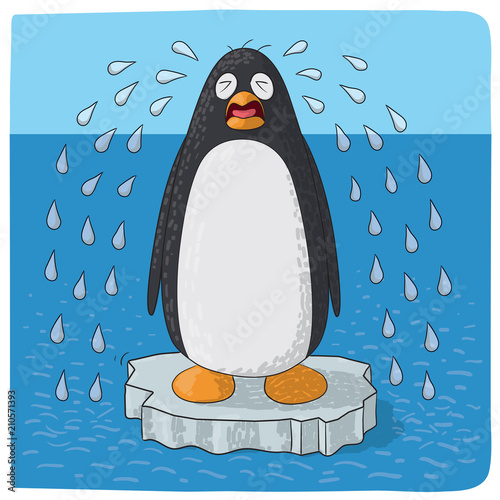 penguin crying for climate change
