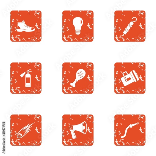 Fortification icons set. Grunge set of 9 fortification vector icons for web isolated on white background
