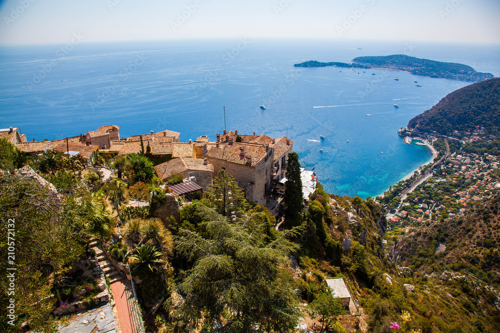 Stunning view of the blue Mediterranean from the charming town of Eze