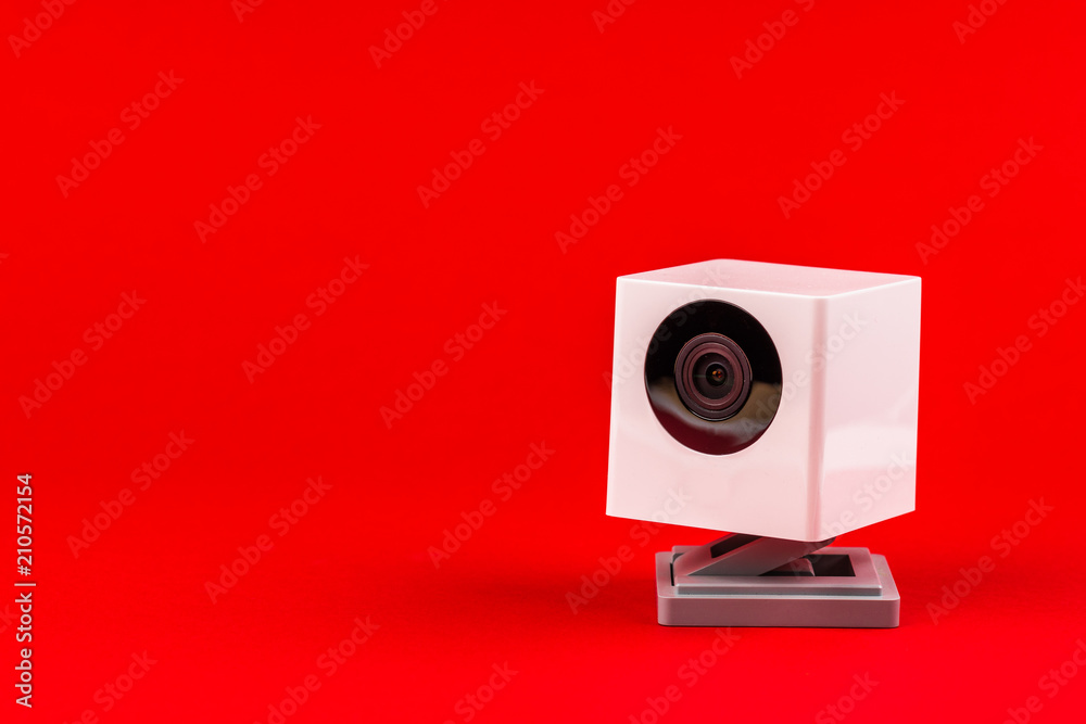 webcam white on a red background, object, Internet, technology concept